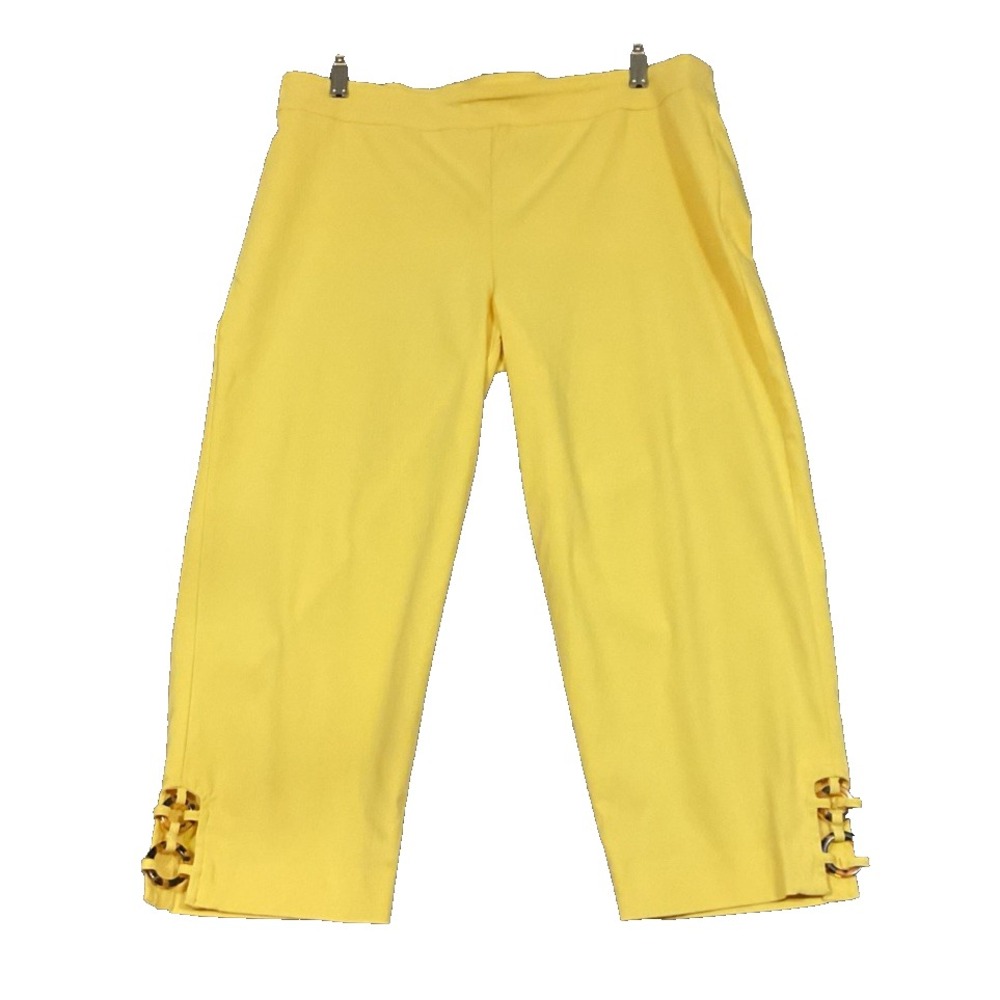 JM Collection Women's Yellow Capri Pants Tiger Ring Accents Size PXL
